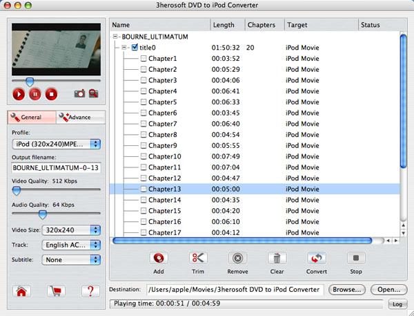 3herosoft DVD to iPod Converter for Mac screenshot