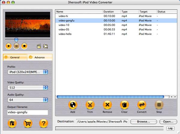 3herosoft iPod Video Converter for Mac screenshot