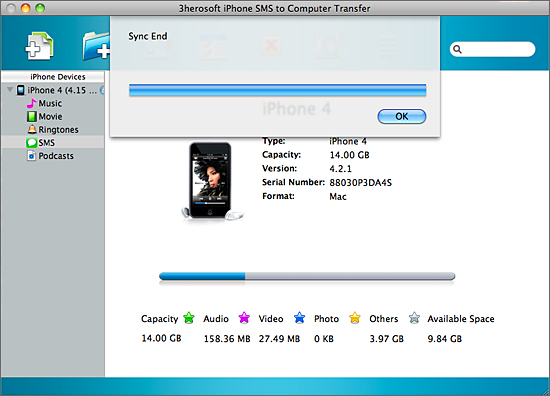 3herosoft iphone SMS to computer transfer for mac